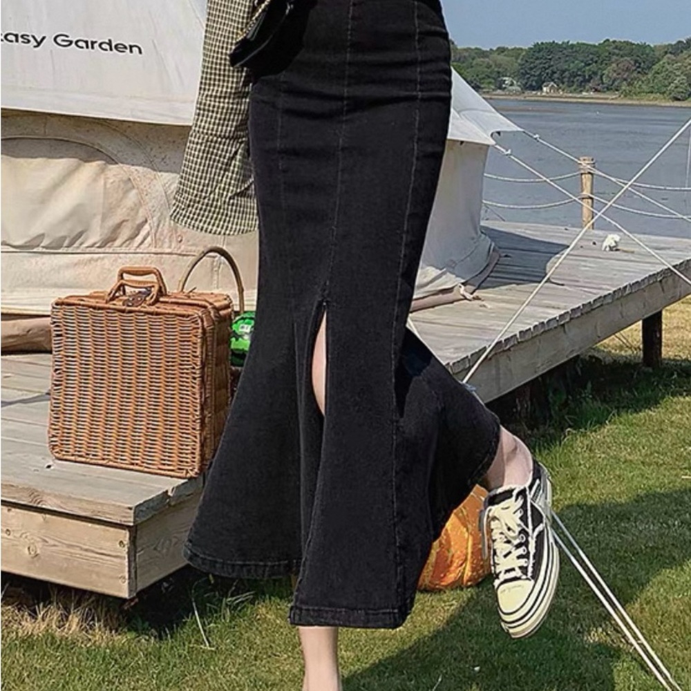 Black Denim Front Open Mermaid skirt